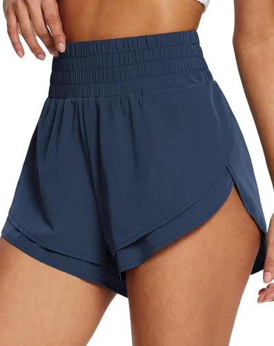 Vista 8 de baleaf Pantalones cortos de entrenamiento de 3 pulgadas para mujer, de cintura alta, atléticos, con forro, ligeros, de secado rápido A-Negro