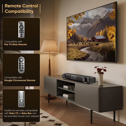 Vista 7 de Saiyin Barra de sonido Bluetooth de 60W para Smart TV, TV-ARC/óptico/AUX Negro