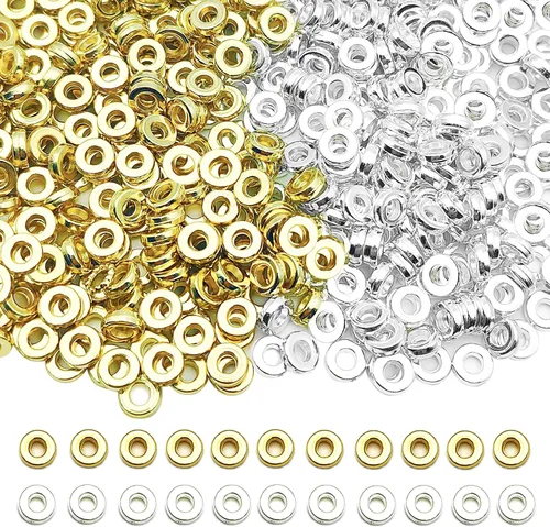 Vista 10 de 1000 cuentas espaciadoras redondas planas para manualidades, cuentas de disco de 5 colores para hacer joyas, pulseras, collares, aretes y 1000pcs; 5