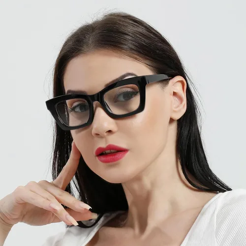 Vista 3 de Gafas de lectura para mujer, estilo Oprah, de gran tamaño, con bisagra de resorte cuadrada, lentes de bloqueo de luz azul
