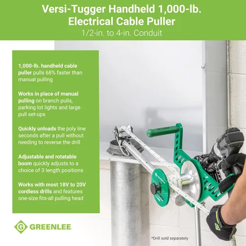 Vista 15 de Greenlee G1 Versi-Tugger - Extractor de cable eléctrico de mano, 1,000 libras, 1/2" - 4