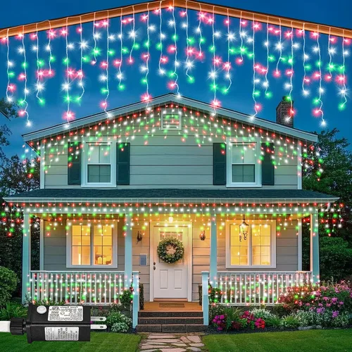 Vista 15 de Luces de carámbano, luces de Navidad de 33 pies con 400 LED, 75 caídas, 8 modos, enchufable e impermeable, para festividades, boda, fiesta, hogar