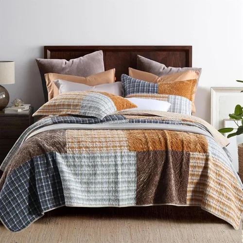 Vista 12 de ABREEZE Juego de edredón de retazos, ropa de cama tamaño Queen, reversible, transpirable, colorido, colcha acolchada floral con fundas de almohada