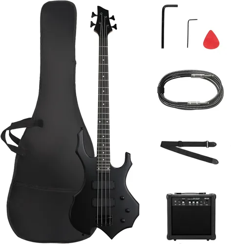 Vista 10 de Ktaxon - Kit de bajo eléctrico, tamaño completo, diseño de llama, color negro Full Equipment with 20 Watt Amplifier, Portable Bass Bag, Superior