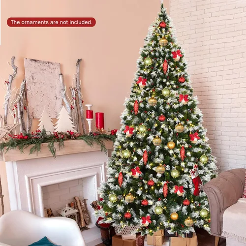 Vista 4 de Happygrill - Árbol de Navidad artificial preiluminado de 2.7 m con nieve, decoración de Navidad con 900 luces LED blancas cálidas preencordadas