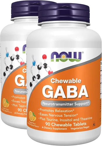 Vista 10 de NOW Suplementos, GABA, Apoyo Cognitivo*, Sabor a Naranja, 90 Masticables