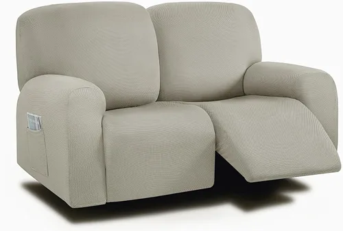 Vista 24 de ULTICOR Fundas para sofá reclinable de 8 piezas, fundas elásticas con hilo teñido para sofá reclinable de 3 cojines, gruesas, suaves y lavables Gris