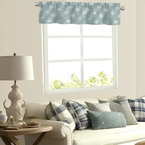 Vista 7 de Cortinas de cenefa para ventanas, patrón marroquí en acuarela, cenefa semitransparente, con formas geométricas abstractas, bolsillo para cortinero