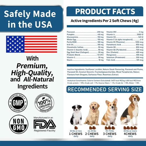 Vista 8 de Multivitamínico para perros, glucosamina condroitina para perros, aceite de krill, probióticos, vitaminas y suplementos para perros para corazón