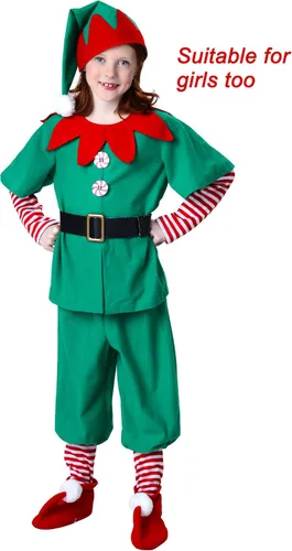 Vista 7 de TPMG Disfraz de elfo de Navidad para niños pequeños y niñas, ropa de vestir con sombrero, calcetines para botas