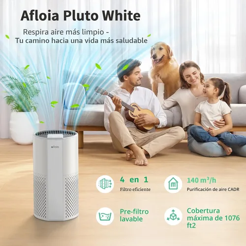 Vista 2 de Afloia Purificador de aire para el hogar, filtro lavable 4 en 1 para alergias, cubre hasta 1076 pies cuadrados, funcionamiento silencioso, apagado