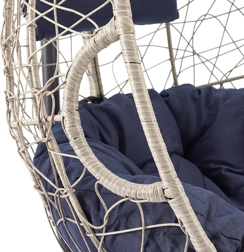 Vista 3 de Ulax Furniture - Silla colgante de mimbre para exteriores, con soporte, para patio, hamaca de ratán, con cojín suave y esponjoso