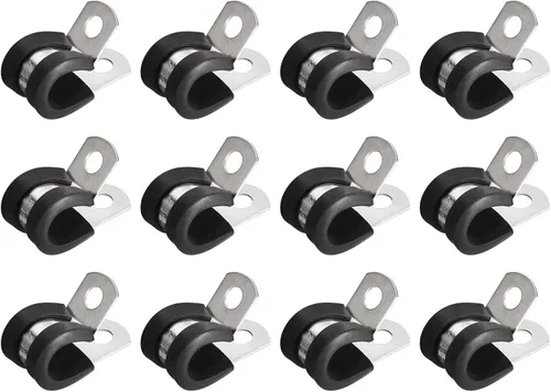 Vista 22 de uxcell Abrazadera de tubo de acero inoxidable en forma de R de 1-1/2 pulgadas (1.496 in) con aislamiento acolchado de goma