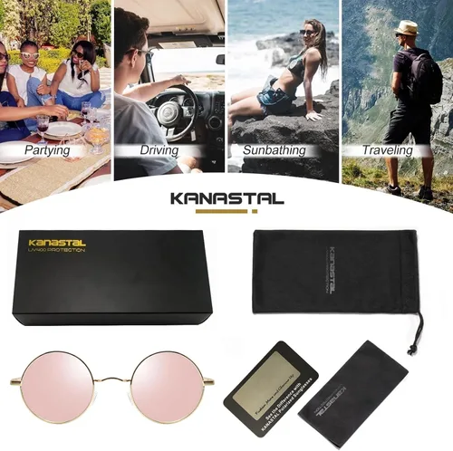 Vista 85 de KANASTAL Gafas de sol redondas polarizadas para mujeres y hombres, estilo hippie con protección UV400