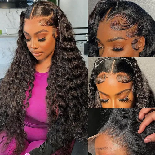 Vista 17 de Pelucas de cabello humano con encaje frontal HD de 13 x 6 pulgadas, cabello humano prearrancado, color negro natural, sin pegamento, peluca