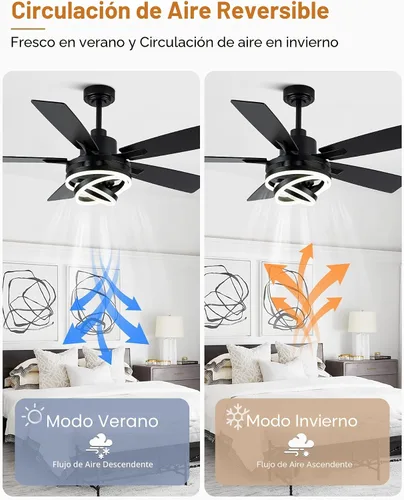 Vista 3 de Ventilador de techo moderno negro de 52 pulgadas con luces