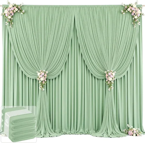 Vista 15 de 20 pies x 12 pies Cortinas de Telón de Fondo Azul Bebé Sin Arrugas para Bodas y Fiestas, Telón de Fondo de Tela Azul, Cortinas para Bodas