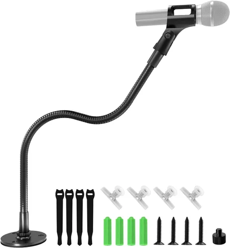 Vista 8 de Cuello de cisne de micrófono de 13 pulgadas (rosca 5/8-27) – Brazo de micrófono universal resistente para soporte de micrófono, ajuste de 360°, alta