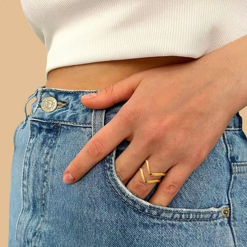 Vista 3 de VNOX Chevron Thumb Rings for Women - 18k Gold Plated Womens Stainless Steel Ring Stackable Double Wave Boho Middle Finger Ring Band Size 6-9