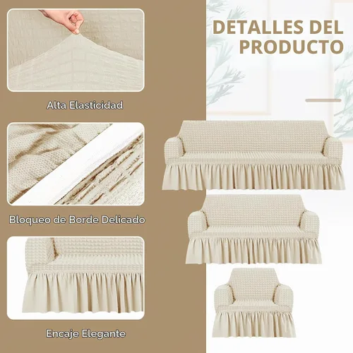 Vista 3 de Fanfanwin Juego de fundas de sofá de 3 piezas para cojines de sofá, duraderas, lavables, de alta elasticidad, fundas de sofá con falda para sofá