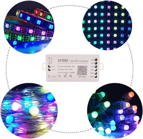 Vista 5 de Controlador WiFi WS2811 WS2812B SP108E Tira LED WS2813 WS2815 SK6812 Etc Módulo LED Luz Aplicación Inteligente Control Inalámbrico DC5-24V