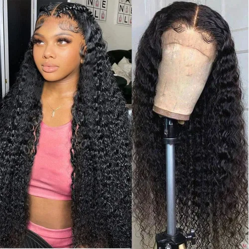 Vista 19 de Peluca de cabello humano con encaje frontal 99j borgoña ondulada profunda, 13x4, peluca frontal prearrancada, densidad del 180%, peluca rizada