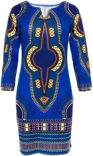 Vista 4 de Vestido de verano bohemio con cuello en V para mujer, estilo étnico, estampado africano