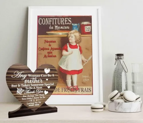 Vista 4 de Letrero de madera con texto en inglés "Thank You Being The Mom You Didn't Have to be and Loving Me As Your Own", placa de madera de regalo, corazón
