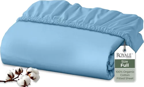 Vista 68 de Royale Linens Sábana bajera ajustable de 100% algodón orgánico - Tejido de percal - Sábanas bajeras de bolsillo profundo súper suaves - Sábana