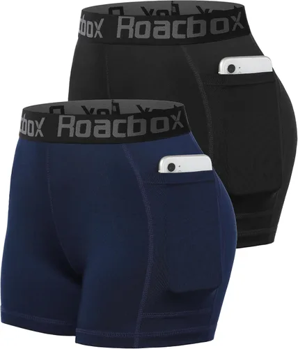 Vista 6 de Roadbox - Pantalones cortos de voleibol de spandex para mujer de 3 pulgadas con bolsillo/sin bolsillo, paquete de 2/3 unidades de pantalones cortos
