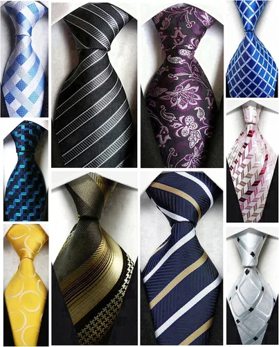 Vista 2 de Lot - 10 corbatas para hombre, 100% seda, tejido delgado, jacquard, corbatas clásicas
