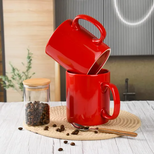 Vista 4 de BYCNZB Juego de 2 Tazas de Café de Cerámica Super Grandes de 30 onzas con Asas Grandes (Rojo)