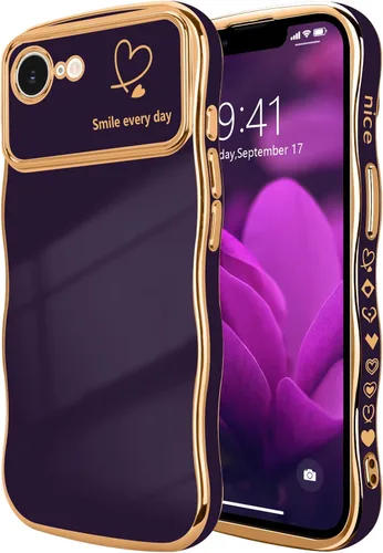 Vista 119 de LCHULLE - Funda para iPhone Air, linda para mujeres y niñas, con forma de onda, color azul bebé Luxury Plating Curly Wavy Frame with Love Heart