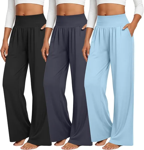 Vista 174 de Neer - Conjunto de 3 pantalones de yoga de pierna ancha para mujer - Pantalones deportivos cómodos, holgados, de cintura alta y casuales