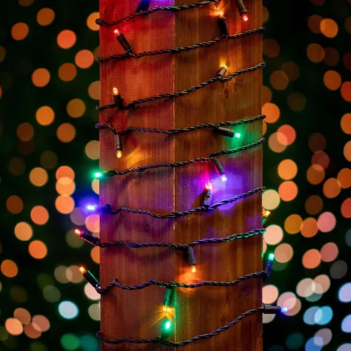 Vista 3 de Novelty Lights Guirnalda de luces de Navidad de 25 pies, 50 bombillas LED multicolor en cable negro, espacio de 6 pulgadas, iluminación conectable