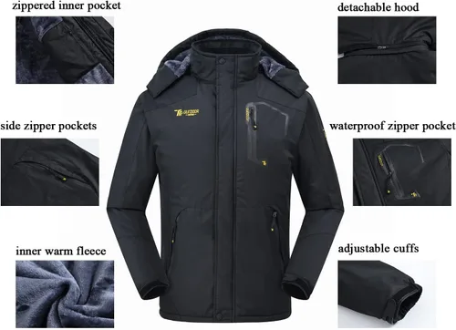 Vista 7 de JINSHI - Chaqueta de esquí para hombre, tejido polar, impermeable, rompevientos, M