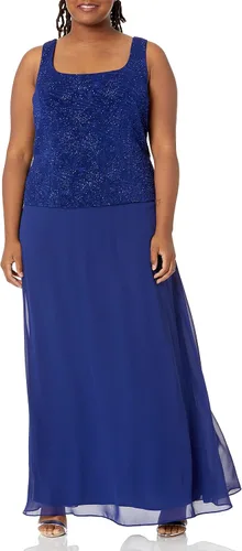 Vista 3 de Alex Evenings Women's Long Dress with Mandarin Neckline Jacket (Regular Petite Plus)