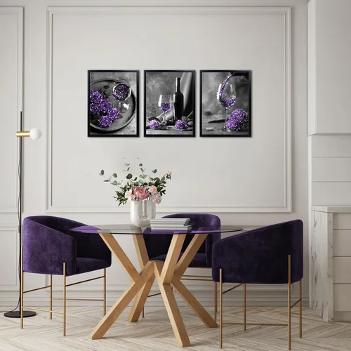 Vista 5 de Visual Art Decor Decoración de pared de cocina de granja, copas de vino, impresiones de pintura de flores de rosa, imágenes modernas de decoración