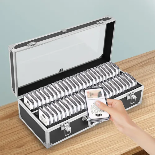 Vista 3 de Caja de almacenamiento de monedas para 50 soportes de monedas de losa, soportes de losa de monedas, estuche de almacenamiento de monedas, caja