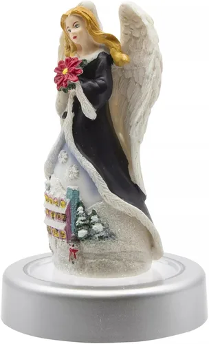 Vista 3 de Joyful Moments - Figura de ángel de 5 pulgadas con pedestal iluminado que cambia