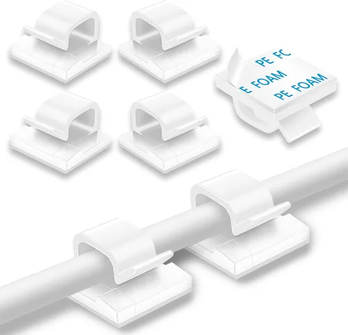 Vista 8 de 65 piezas de clips para cables, organizador de cables adhesivo, soporte de cable, clip de alambre, gestión de cables, ganchos autoadhesivos, soporte