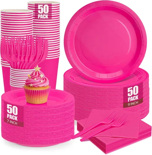 Vista 20 de Platos y servilletas de papel negro, platos desechables para fiestas, incluye platos de 7 y 9 pulgadas, tazas, servilletas, tenedores, suministros
