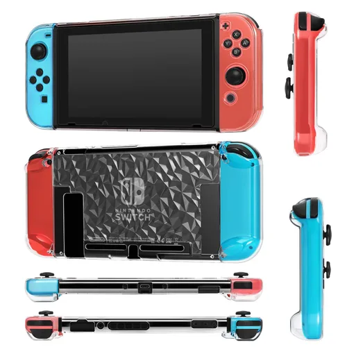 Vista 6 de TNP Dockable Case for Nintendo Switch with 6 Pcs Thumbstick Caps, Clear Protective Case for Nintendo Switch Plastic Hard Shell Anti Scratch