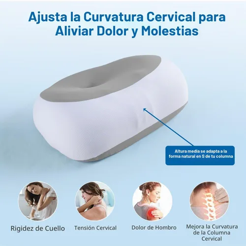 Vista 4 de CHxxy Almohada cervical ergonómica para soporte de cuello Gris y blanco