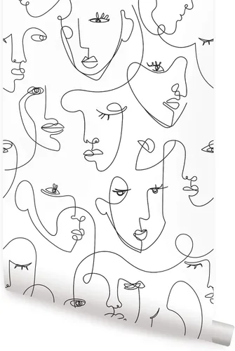 Vista 6 de Simple Shapes Papel tapiz minimalista con línea de cara, despegar y pegar (paquete de 6 hojas, 2 x 9 pies, dorado)