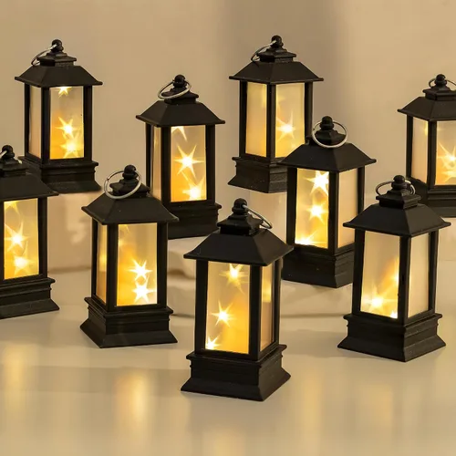 Vista 10 de Paquete de 24 mini linternas negras decorativas para interiores, para centro de mesa Battery Powered Small Led Lights Bulk, for Wedding, Table