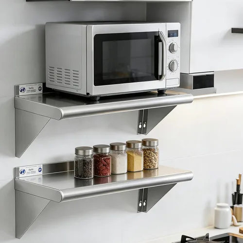 Vista 2 de Hally Estante de acero inoxidable montado en la pared, estante de pared de 10 x 24 pulgadas, NSF resistente, capacidad de 250 libras, estante