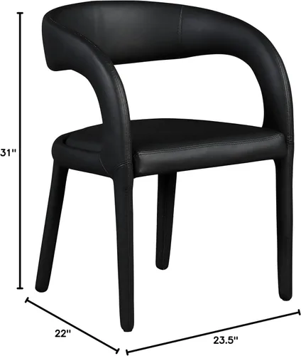 Vista 3 de Meridian Furniture 987Black-C Sylvester Collection Modern Silla de comedor tapizada de cuero vegano contemporáneo con respaldo redondeado, 23.5