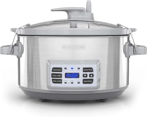 Vista 2 de Black + Decker Olla de cocción lenta digital de 6.6 L, SCD7007SSD, sonda de temperatura, Sous-Vide, tapa con bloqueo, olla de cerámica extraíble