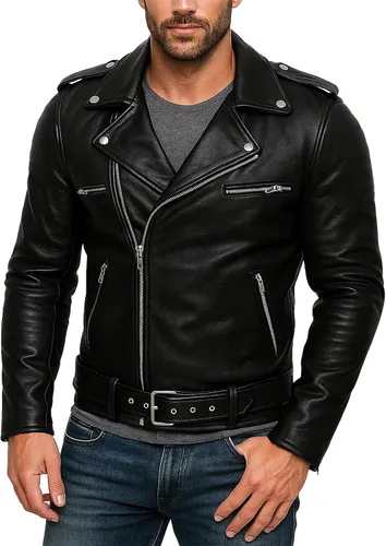 Vista 10 de Mens Premium Distressed Brown Padded Armored Cowhide Leather Cafe Racer Jacket – Vintage Protective Moto Jacket